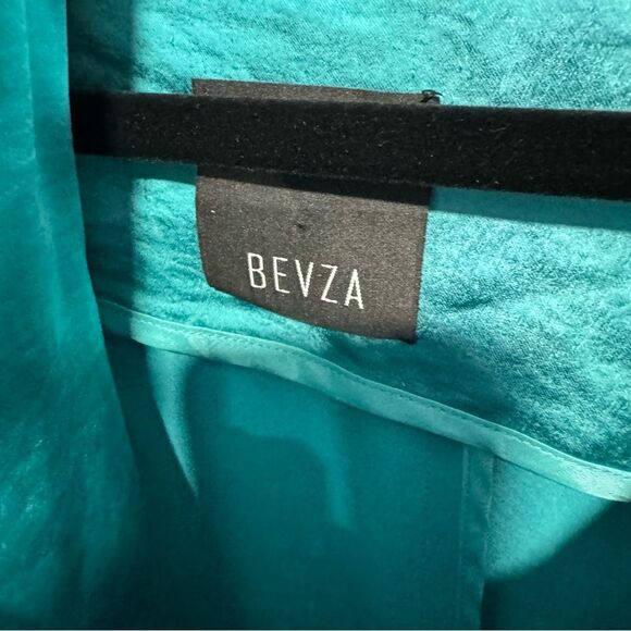 Bevza Teal Satin Button-Up Shirt - Picture 7 of 8
